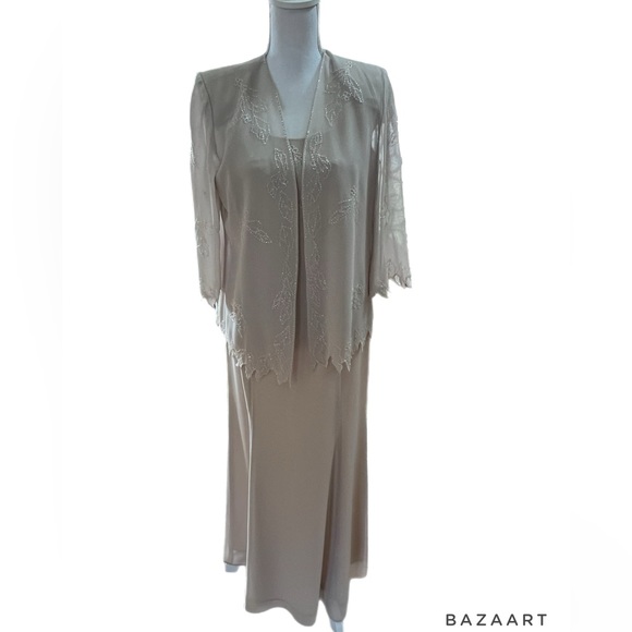karen miller new york Dresses & Skirts - 🔥🔥Karen Miller 2 Piece Partial Beaded Gown and Jacket Size 10 Beige